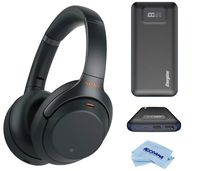 Sony WH-1000XM3 Wireless Bluetooth Noise-Canceling Over-The-Ear Headphones with Mic and Alexa Voice Control, Black, Bundle with Energizer 20000mAh LCD Display Portable Power Bank, Cloth