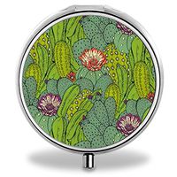 Compact 3 Compartment Medicine Case, IMLONE Customized Cactus Flower Pill Organizer Metal Pill Box Pill Container for Purse, Travelling and Daily Needs
