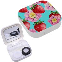 Portable Contact Lens Case Box Travel Kit Mirror + Bottle + Tweezers Container Holder [ Strawberries Peony ]