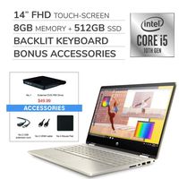 HP Pavilion x360 2-in-1 2020 14'' FHD Touchscreen Laptop,Intel i5-10210U 1.60 GHz,8GB RAM,512GB SSD, Backlit Keyboard,Wi-Fi,Bluetooth, Webcam, HDMI,Win 10,VAATE External DVD+ Accessories