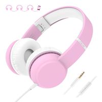 iClever HS15 Kids Headphones - Wired Headphones for Kids, Stereo Sound, Adjustable Metal Headband, Foldable, Portable, Tangle-Free Wires, 94dB Volume Limiting - Childrens Headphones Over Ear, Pink
