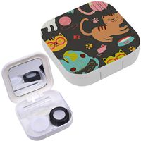 Portable Contact Lens Case Box Travel Kit Mirror + Bottle + Tweezers Container Holder [ Colorful Cats ]