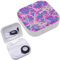 Portable Contact Lens Case Box Travel Kit Mirror + Bottle + Tweezers Container Holder [ Pink Paisley ]
