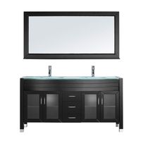 Virtu USA MD-499-G-ES Ava 63" Double Bathroom Vanity with Aqua Tempered Glass Top and Round Sink with Brushed Nickel Faucet and Mirror, 63 inches, Dark Espresso