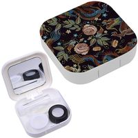 Portable Contact Lens Case Box Travel Kit Mirror + Bottle + Tweezers Container Holder [ Embroidery Vintage Chinese Dragons Flowers ]