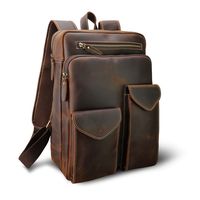 Men's Vintage Leather Casual Multi-Pockets Purpose School Travel Weekender Case Outdoor Sport Handmade 14 Inch Laptop Luggage Suitcase Daypack Overnight Backpack Brown