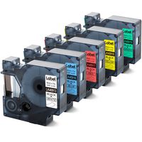 Replace DYMO D1 9mm Label Tape 3/8 Inch x 23 Feet, 40913 40916 40917 40918 40919, Black on White/Blue/Red/Yellow/Green Label Tape Refill for Dymo LabelManager 160, 210D, 5 Cartridge