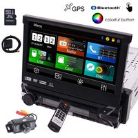 Free Backup Camera Included! 7 inch Retractable Capacitive Touch Screen Wince System Single 1 Din Car Stereo DVD Player Support GPS Navigation/USB/SD/Cam-in/Work with Bluetooth/SWC