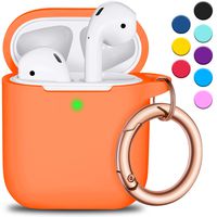 R-fun AirPods Case Cover with Circle Keychain, Full Protective Silicone AirPods Accessories Skin Cover for Women Girl with Apple AirPods Wireless Charging Case,Front LED Visible-Orange