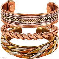Art of Creation Tibetan Pure Copper Magnetic Bracelets Set of 3 | India Pattern Adjustable Healing Therapy Handmade Spiritual Yoga Jewelry for Unisex
