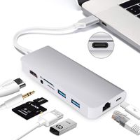 MUHIQian 8 in 1 USB Type C Hub Adapter with PD Type C Female,2 USB 3.0 Ports, 4K USB C to HDMI Adapter,USB C to Gigabit Ethernet Adapter,SD/TF Card Reader and Audio Jack for MacBook Pro 2016/2017