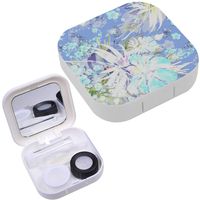 Portable Contact Lens Case Box Travel Kit Mirror + Bottle + Tweezers Container Holder [ Watercolor Floral Arrangement ]
