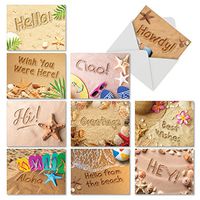 10 'Beach Notes' Assorted Cards with Envelopes 4 x 5.12 inch - Boxed Stationery Set, All-Occasion Blank Greeting Notecards for Holidays, Weddings, Thank You - NobleWorks AM6113OCB-B1x10