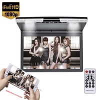 17.3 inch Ultra Thin IPS Screen 1080P Flip Down Overhead Roof Mount Video Monitor for car Built in IR &FM Transmitter AV Input/Output HDMI Input SD USB (Grey)
