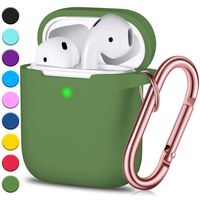 JINGCI Airpods Case, Full Protective Airpods Case Cover Silicone Airpods Case Keychain for Girls and Women, Soft Chargeable Headphone Case with Rose Gold Carabiner for AirPods 2 and 1, Grass Green
