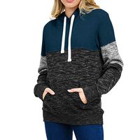 Rakkiss Women Hoodie Pullover Top Casual Long Sleeve Patchwork Blouse Loose Plus Size Drawstring Sweatshirt with Pocket