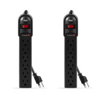 KMC 6-Outlet Surge Protector Power Strip 2-Pack, 600 Joule, Overload Protection, 2-Foot Cord