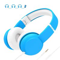 iClever HS15 Kids Headphones - Wired Headphones for Kids Stereo Sound Adjustable Metal Headband Microphone Foldable Tangle-Free Wires 94dB Volume Limiting - Childrens Headphones Over Ear, Blue, Small