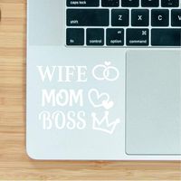 Crazy4Decals Wife MOM BOSS Decal 4" Vinyl Sticker for Laptop Notebook MacBook Air/Pro Dell HP Walls, Windows, Computers, Hydro Flasks and More. (White)