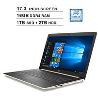 HP Pavilion 17.3 Inch 2020 Newest Premium Laptop - 8th Gen Intel Core i3-8130U up to 3.4GHz, Intel UHD 620, 16GB DDR4 RAM, 1TB SSD (Boot) + 2TB HDD, HDMI, WiFi, Bluetooth, Windows 10, Gold
