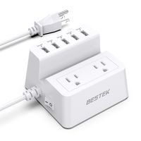 BESTEK 40W 8A 5-Port USB and 100-250V 1700 Joule 2-Outlet Power Strip Surge Protector Charging Dock Station with 5 Feet Cord,Dorm Room Accessories