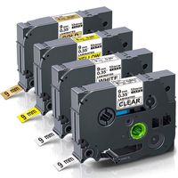 9mm Tz Tape, Unismar Tze-121 Tze-221 Tze-621 Tze-821 3/8in Laminated Label Tape Compatible for Brother PT-D210 PTH110 PTD400AD PTD600 Labeler, Black on Clear/White/Yellow/Gold, 0.35'' x 26.2', 4-Pack