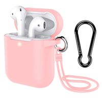 AirPods Case with Keychain, Coffea Silicone Protective Cover Skin with Stap for AirPods Charging Case 2 & 1 [Front LED Visible] (Pink)