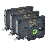 GREENCYCLE 3PK Adhesive Gold on Black Label Tape Compatible for Brother TZE-334 TZe334 TZ334,1/2 Inch,PT-D450 Labeling Maker