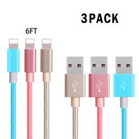 ToMbest Phone Charger Cable 3Pack 6FT Nylon Braided Syncing USB Cord Compatible Phone XS MAX XR X 8 7 6 Plus 6s SE Pad (Gold-Blue-Pink)