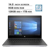 2019 Premium HP ProBook 440 14 Inch HD Business Laptop (Intel i5-8250U up to 3.40 GHz, 8GB RAM, 128GB SSD (Boot) + 1TB HDD, Intel UHD 620, WiFi, FP Reader, Bluetooth, HDMI, Windows 10 Pro, Silver)