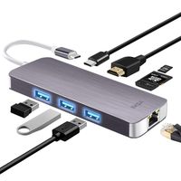 USB C Hub, 8 in 1 Type C Adapter with 4K HDMI, Gigabit Ethernet, 100W USB C Power Delivery, 3 USB3.0, SD TF Card Reader for MacBook Pro 13" 15" 2018/2017 Chromebook DELL XP Windows