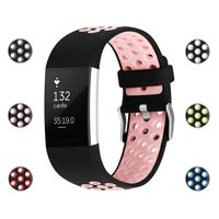 iGK Silicone Replacement Bands Compatible for Fitbit Charge 2, Adjustable Breathable Sport Strap Smartwatch Fitness Wristband with Air Holes Pink Small