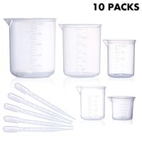 Plastic Beaker Set, 5 Sizes Low Form Measuring Graduated Griffin Polypropylene Beakers in 500 ml, 250 ml, 100 ml, 50 ml, 25 ml for Laboratory, Science Experiments with 5 Plastic Droppers in 3 ml