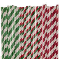 Christmas Striped Paper Straw Mix - Red and Green (100)