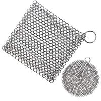 Senpulism Cast Iron Cleaner, Durable 316L Stainless Steel Chainmail Scrubber, Anti-rust Chain Cleaner for Pan Pot Dutch Oven, Big Square Skillet Steel Scrubber + Small Round Cast Iron Cleaning