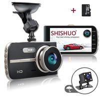 SHISHUO Dash Cam Front and Rear - Upgraded 4 Inch Big Screen 1080P HD IPS Display Driving Recorder Cameras with 16GB Micro SD Card, G-Sensor, Motion Detect, LED Compensation, Parking Monitoring