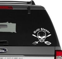 Death Skull Grill Slayer BBQ Vinyl Decal Sticker For Wall Decor, Windows, Laptop, Car, Truck, Motorcycle, Vehicles (Size-6 inch/15 cm Wide) - (Gloss WHITE Color)