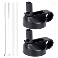 Flgoo Straw Lid for Wide Mouth Water Bottle with Straws and Brush 2 Pack (Black)