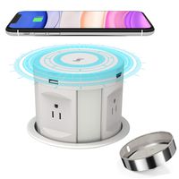Pop Up Socket Desk Recessed Power Strip, Kitchen Counter Automatic Pop Up Outlet with Phone Wireless Charger Station, Surge Protector Hidden Pop-Up Desktop Power Dock.