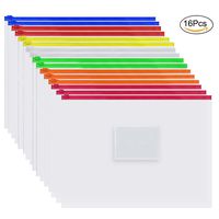 EOOUT Clear Poly Zip Envelope File Folder Document Bags 7 Color Zippers, A4 Size（16pcs）