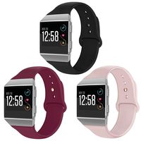 OenFoto Sport Bands Compatible Fit bit Ionic, Soft Silicone Wristband Replacement Watch Band Strap Accessory Bracelet for Fit bit Ionic Smart Watch, Black/Sand/Wine with Plating Button Small