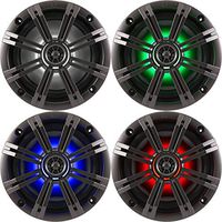 Pair (2-Speakers) Kicker 6.5" 195W LED Marine Audio Coaxial Stereo Multi Color LED Lights, Charcoal Grills