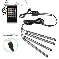 Adecorty Car LED Strip Light, 4pcs 48 LED Multicolor Music Car Interior Atmosphere Lights, USB LED Strip for Car TV Home with Sound Active Function, Wireless Remote Control and Smart USB Port