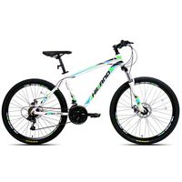 Hiland 26 Inch Mountain Bike Aluminum MTB Bicycle with 17 Inch Frame Kickstand Disc-Brake Suspension Fork Cycling Urban Commuter City Bicycle White Green