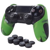 Skin Compatible for PS4 Controller Pandaren Soft Silicone Thicker Half Skin Cover Grip for PS4 /Slim/PRO Controller (Camouflage Green Skin X 1 + Thumb Grip X 8)