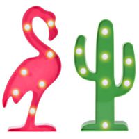 FuturePlusX Flamingo Cactus Table Lamp, Marquee Sign Lights Tropical Flamingo Cactus Night Light Party Cactus Decor