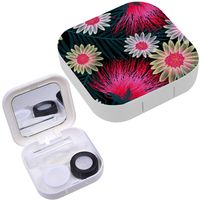 Portable Contact Lens Case Box Travel Kit Mirror + Bottle + Tweezers Container Holder [ Colorful Cottage Floral Embroidery ]