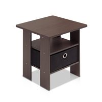 Furinno End Table Bedroom Night Stand w/Bin Drawer, Dark Brown/Black