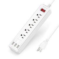 Mountable Power Strip with USB - SUPERDANNY with A Hook & Loop Fastener as Bonus 5 Outlets with 3 USB Ports Extension Cord for iPhone iPad Tablet PC Home Office Travel White
