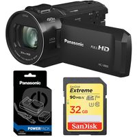 Panasonic HC-V800K Full HD Camcorder with 24x Leica DICOMAR Lens Black Bundle with Power Pack and 32GB Memory Card